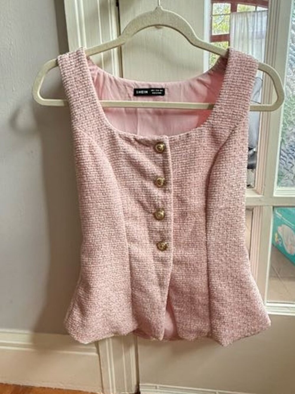 Pink Tweed Structured Top - Pearl Buttons